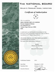 Certificate By the National Board of Boiler and Pressure Vessel Inspectors 2022